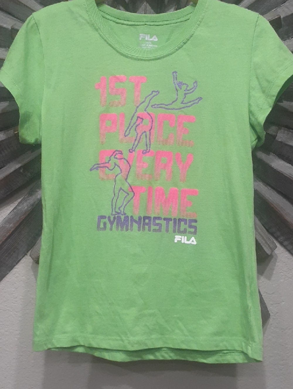 Fila Girls' Lime Green Gymnastics Tee with Pink & Purple Graphic